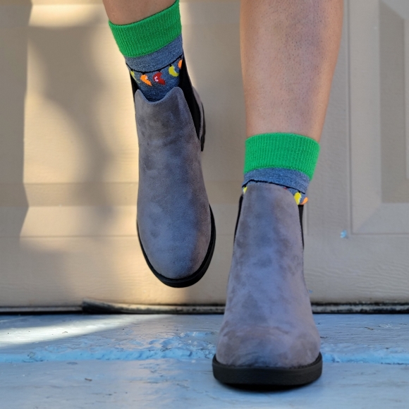 Women's Grey Flats Ankle Chelsea Booties - Picture 5 of 7